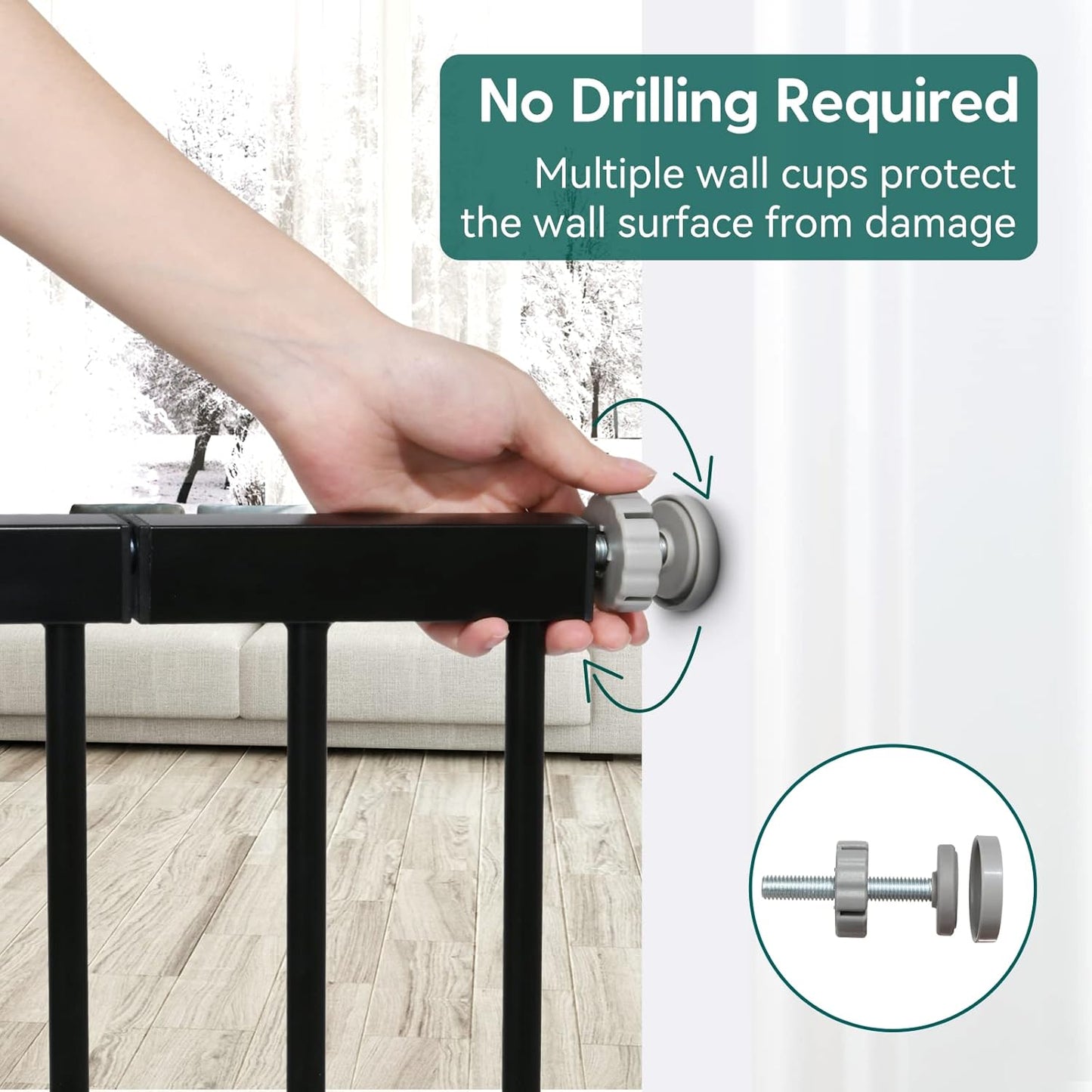 Babelio Metal Baby Gate, 29-48" Auto Close Easy Install Pet Gate, Extra Wide Walk Thru Child Safety Gate, Pressure Mounted Dog Gate for Doorways and Stairs, with Y Spindle Rods, Black