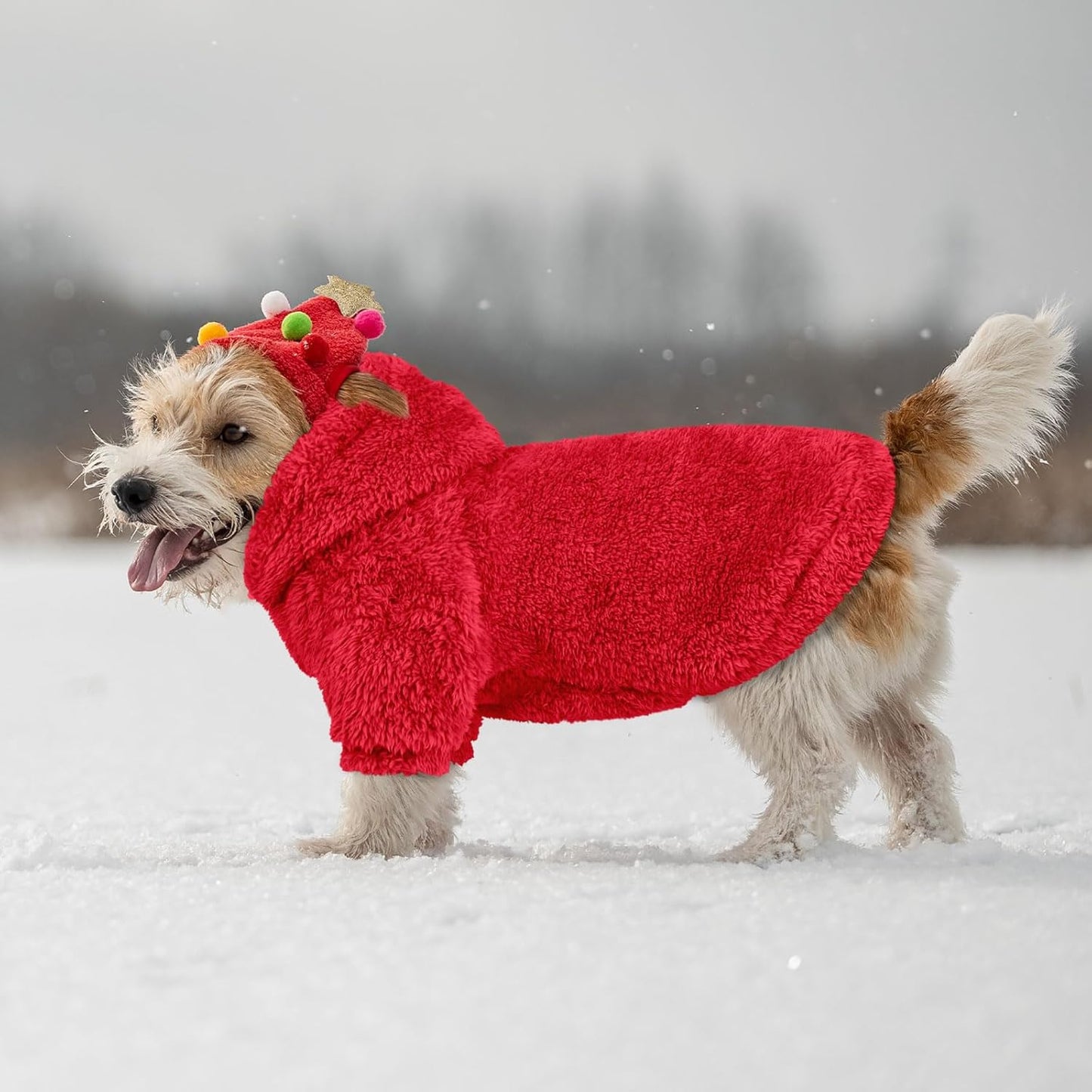 Fuzzy Dog Hoodie Dog Sweaters for Small Dogs Soft Double-Sided Plush Fleece Pet Sweater Clothes Pet Coats Sherpa Hooded Sweatshirt(Red-XS)