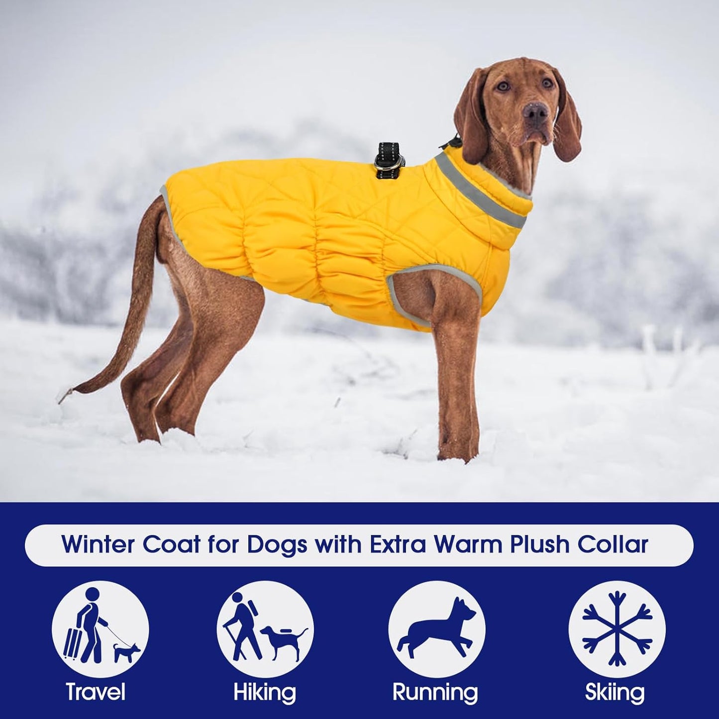 FUAMEY Dog Coat for Large Dogs,Waterproof Dog Winter Jacket with Harness Built in Puppy Cold Weather Coats Reflective Pet Vest with Zipper Warm Fleece Dogs Snowsuit Windproof Yellow XL