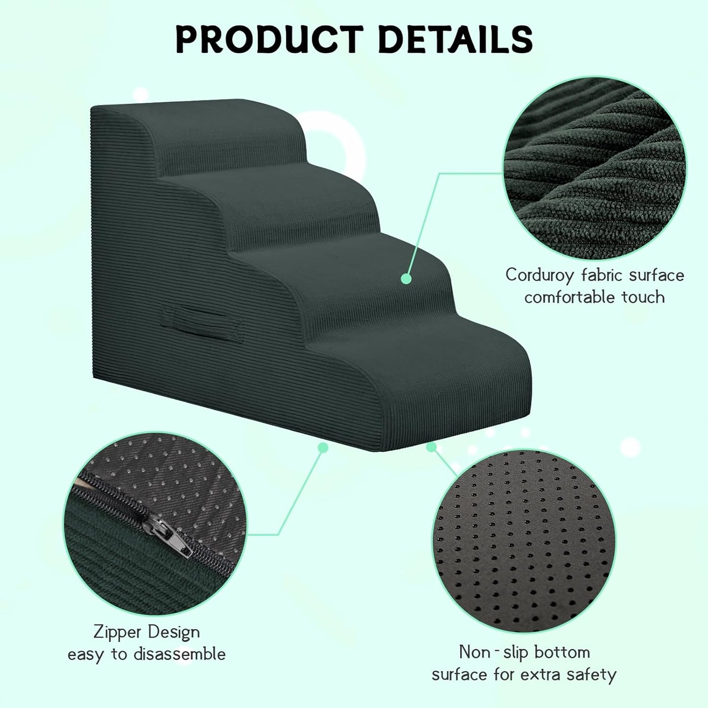 Dog Stairs Steps for High Bed, 3 Steps Pet Steps for Small Dogs Non-Slip Removable Washable Cover Ramp for Indoor Outdoor Car Couch Sofa, Dark Gray