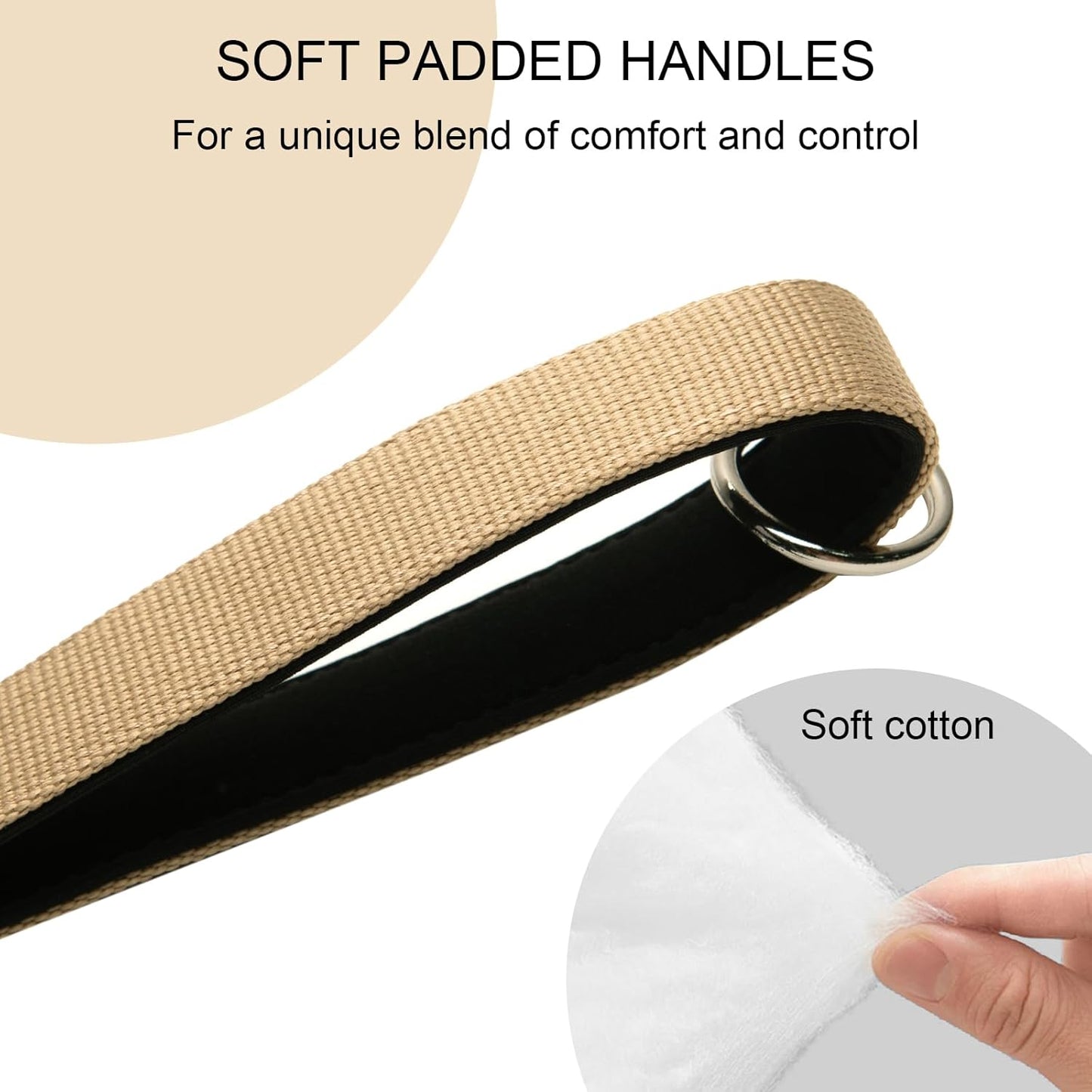 20” Strong Short Leash for Dog, Heavy Duty Bungee Dogs Leash with Padded Handle Car Seatbelt, Small Dog Training Leashs for Large or Medium Dogs - Can be Used with Other leashes (Khaki)