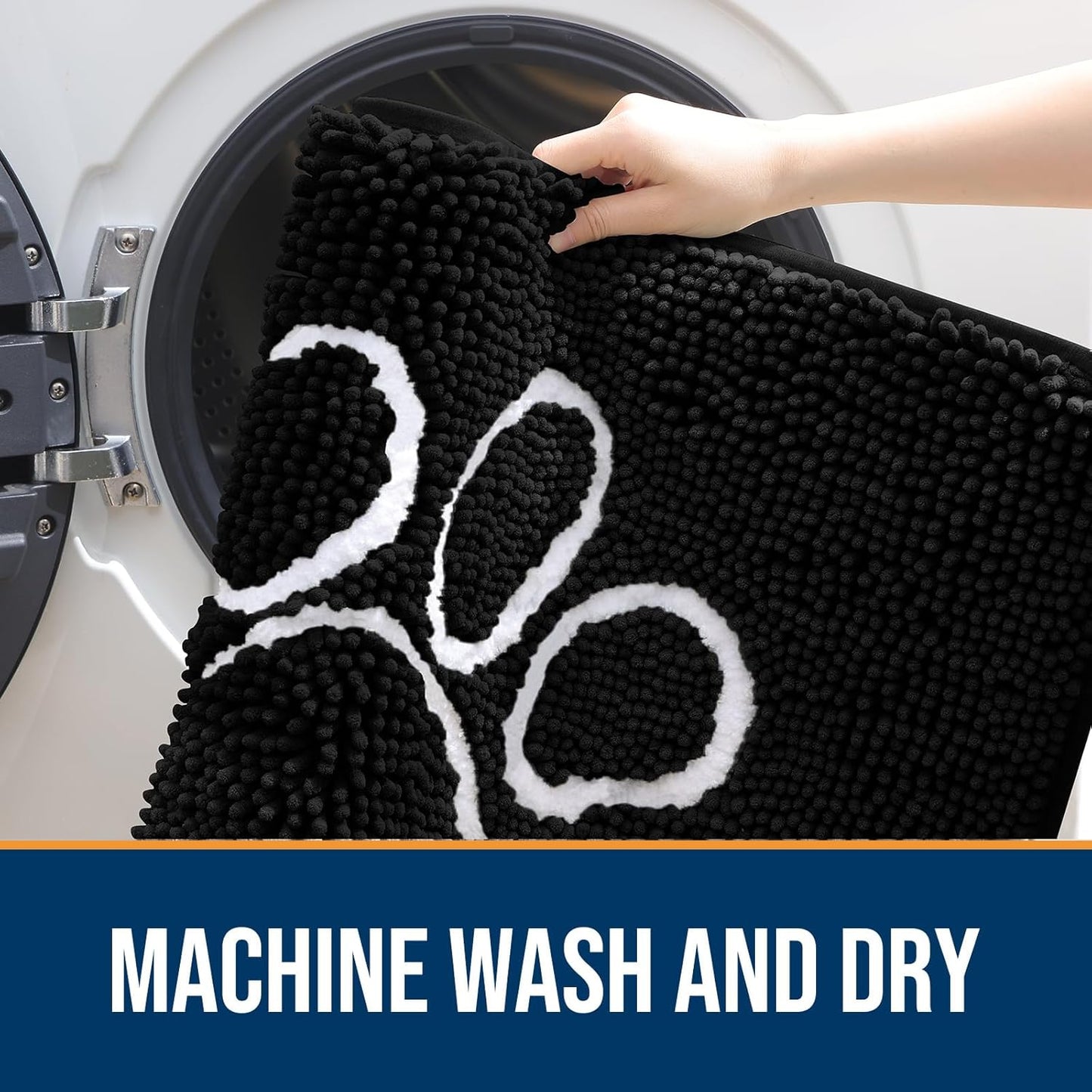 OLANLY Door Mat for Muddy Dog Paws 59x24, Ultra Absorbent Chenille Mud Doormat with Paw Print Design, Non-Slip Washable Doormat for Indoor Entryway, Quick-Dry Pet Bed Mats for Dirty Dogs, Black