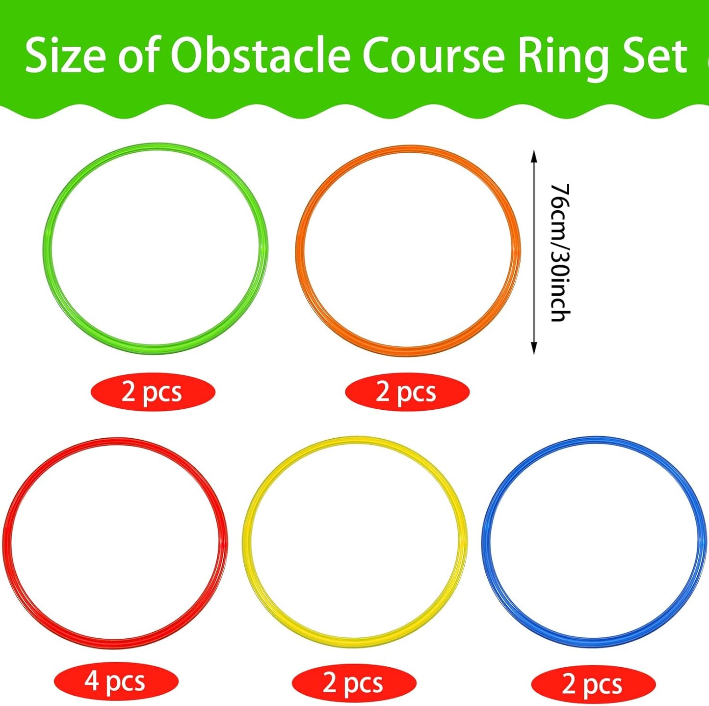 Libima Obstacle Course Ring Set Exercise Hoop Large Hoop Plastic Toys Playground Toys for Gymnastics Practice Party Games Educational Activities Holiday Decor, 5 Colors(12 Pcs,30 Inch)
