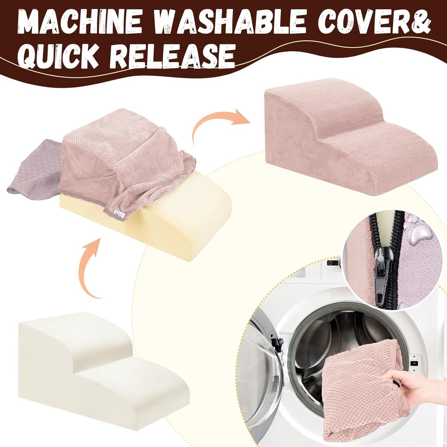 Dog Stairs for Small Dogs - High Density Foam Pet Steps, Extra Wide Dog Ramp with Non-Slip Bottom for High Beds, Couch and Sofa, Best for Dogs Injured, Older Doggy Cats, 2 Steps, Pink