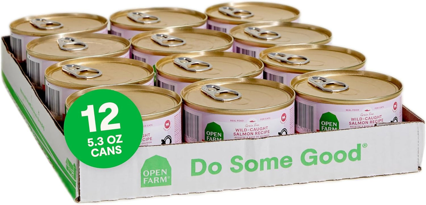 Open Farm Canned Cat Food, Paté for Complete & Balanced Nutrition, Grain-Free and Legume-Free Wet Cat Food, Salmon Recipe, 5.3oz Cans (Case of 12)