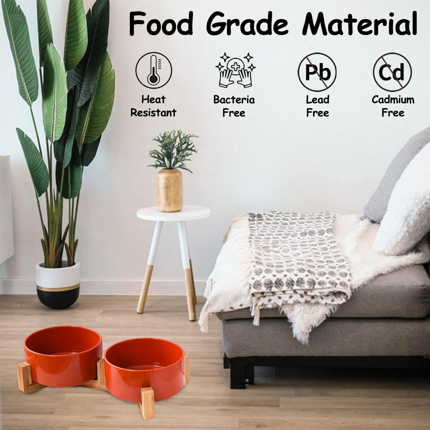 Petygooing Ceramic Cat Dog Bowl Set with Stand,Pet Food and Water Dishes,Medium Dog Bowls Anti -Slip Set of 2 Cat Dish Pet Food Bowls- Small Medium Size Pet (28OZ/6.1 in) Rust Red