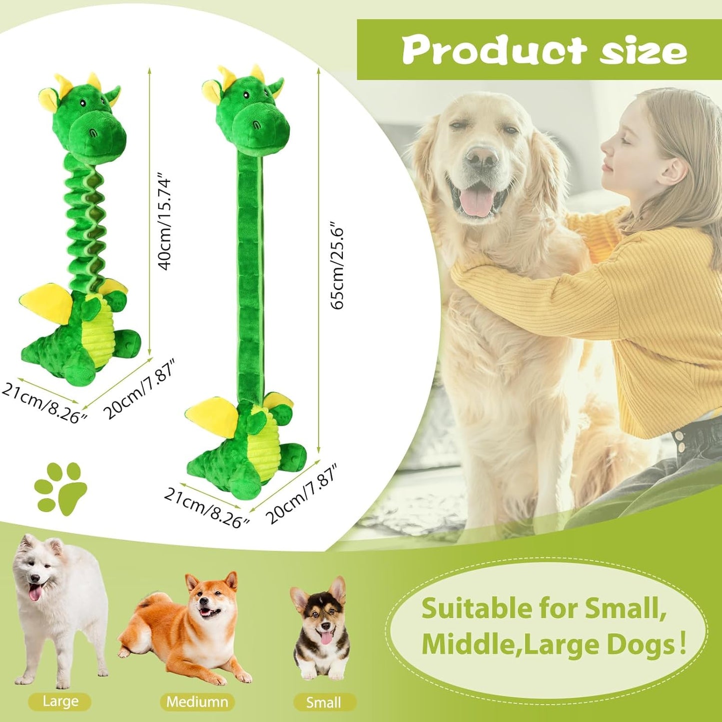 Large Squeaky Dog Toys, Tug-of-War Puppy Toys with Crinkle Paper, Stuffed Plush Animal Dog Toys to Keep Them Busy, Bonding Time Pet Toys for Small, Medium, Large Dogs