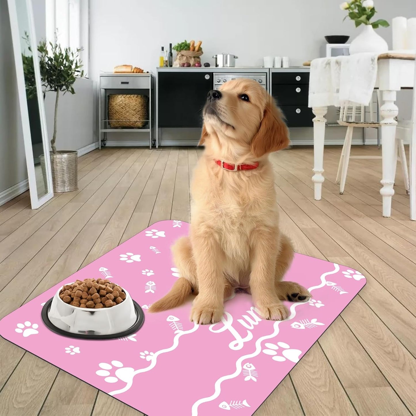 Personalized Dog Cat Feeding Mat Custom Pet Food Mat Waterproof Non-Slip Customized Puppy Name Photo Placemat Dish Rug Floor Protector Gifts for Pets Lover Pattern 2