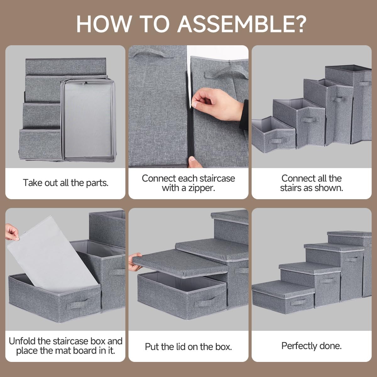 Dog Stairs with Storage, 4-Step Folding Pet Steps for Small Dogs and Cats, Pet Steps Storage with Zip, Pet Stairs for High Bed, Couch and Car Ramp (Gray, 4 Steps no Condo)