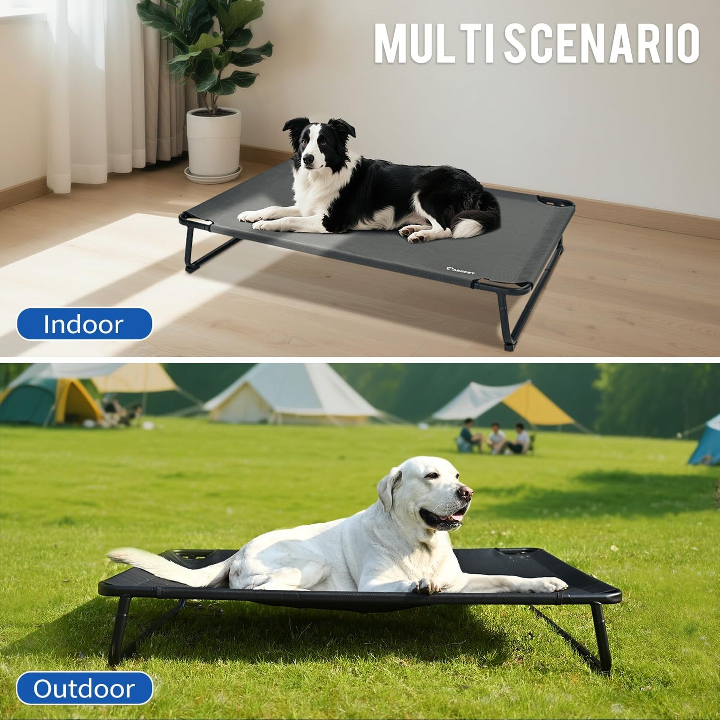 Cooling Elevated Dog Bed, Raised Outdoor Dog Bed Waterproof Pet Beds Cots Stable and Easy Assembly, Teslin Fabric with 1.2mm Thick Iron Frame, Breathable, Ultra-Sturdy，Black,32 * 25.2 * 7.1