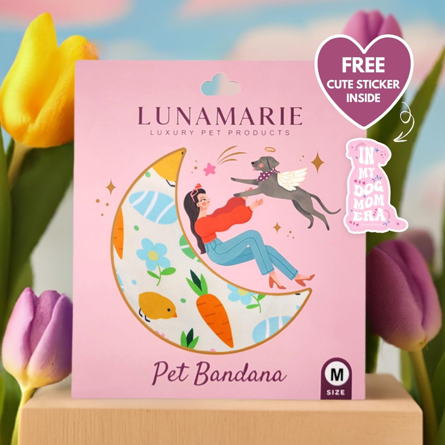LunaMarie - Luxury Pet Birthday Bandanas -Premium & Silky Poly Fabric | 100% Handmade | Custom Shape Dual Layered (Easter Garden, X-Small)