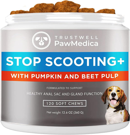 PawMedica Dog Anal Gland Chews to Stop Scoot for Dogs - Anal Gland Dog Constipation Relief - Recommended Dog AnalGland Support Chews Fiber - Fiber Supplement for Dogs (120 Dog Pumpkin Chews)