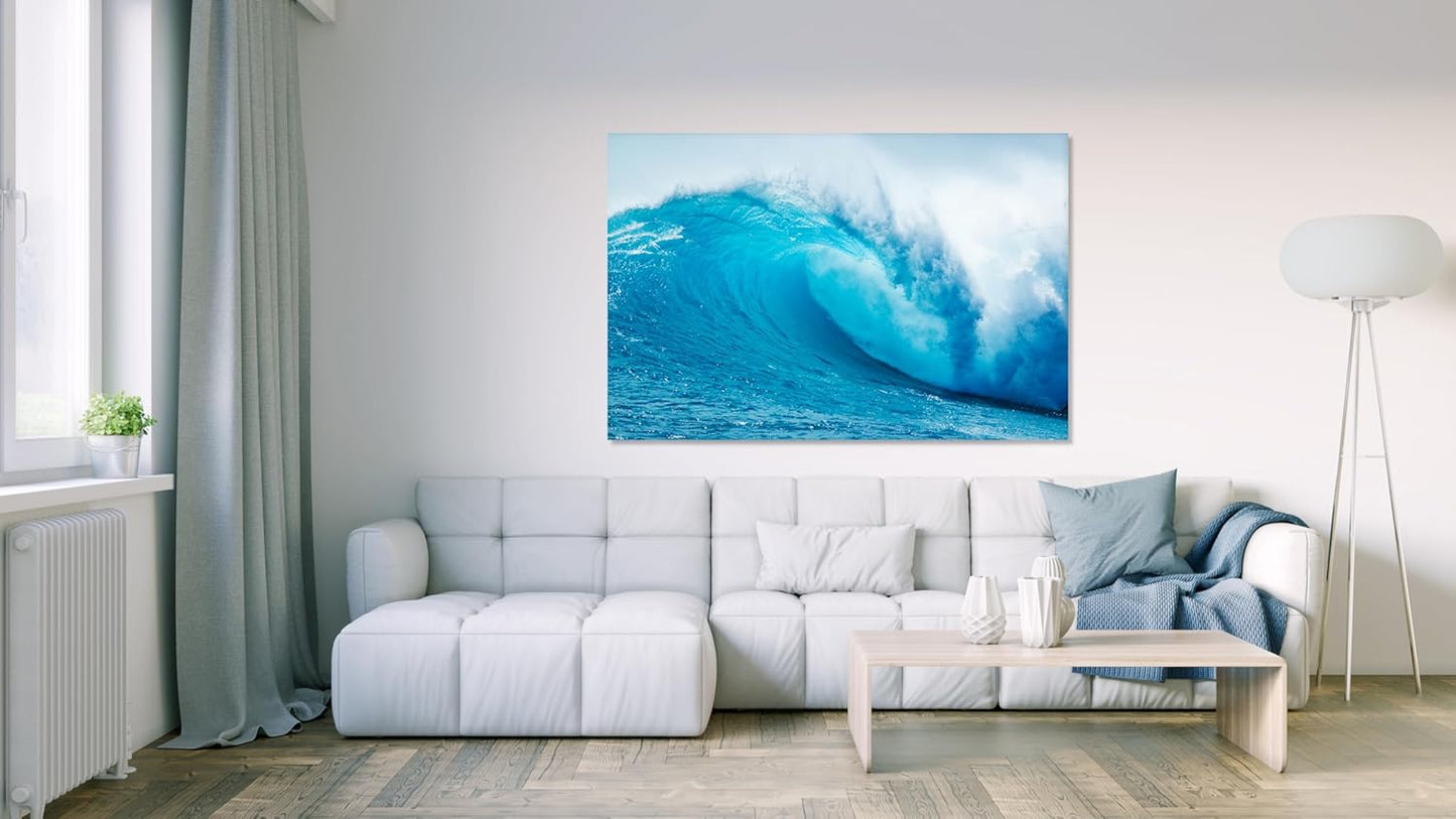 Nature Wall Art Prints - Ocean Forest Mountain Lake Canvas Landscapes - Small to Extra Large Living Room Bedroom Kitchen Bathroom Décor (Blue Ocean Wave, 31L" x 47W")