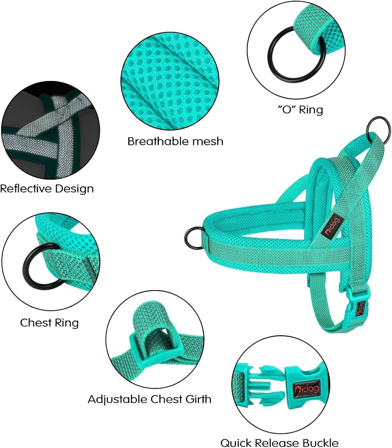 Didog No Pull Dog Harness with Breathable Mesh Padded, Full Reflective & Quick Fit Adjustable Vest Harness, Easy for Training Walking for Small & Medium and Large Dogs (Green, L:Chest 26-32")
