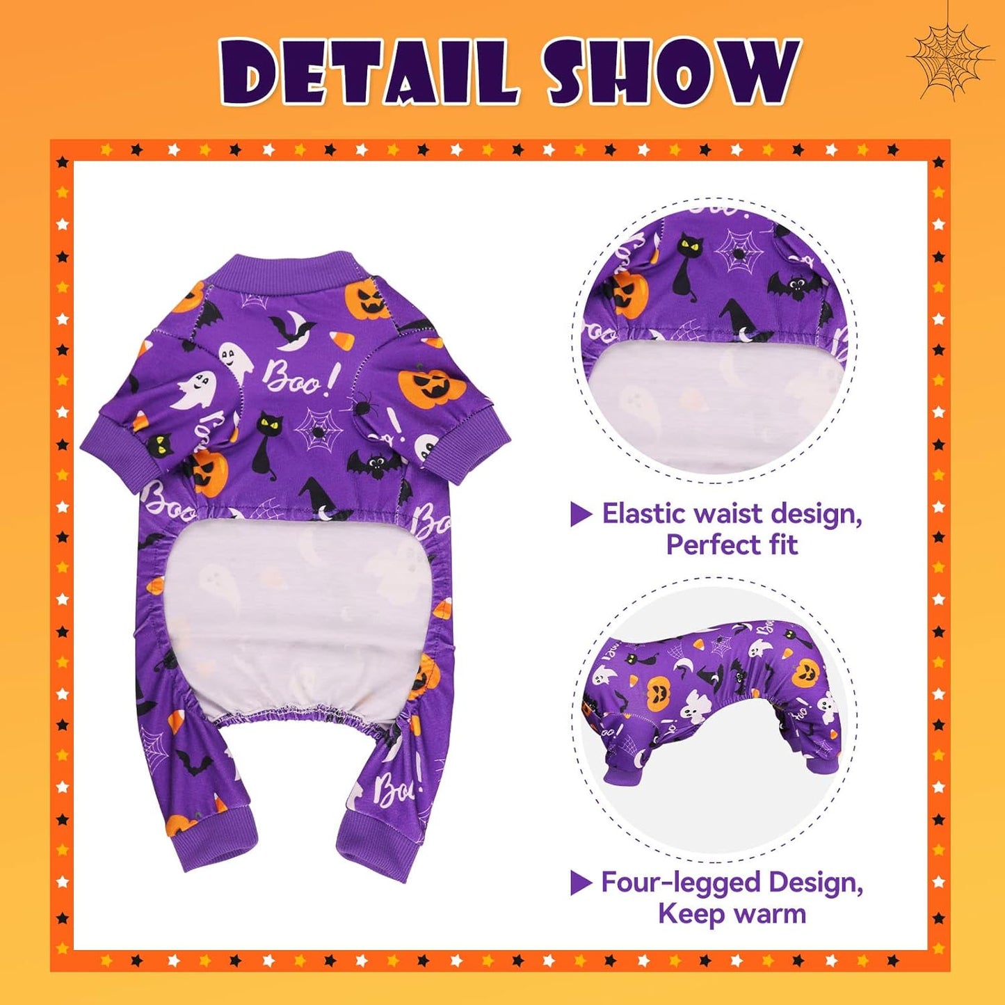 Dog Halloween Pajamas Dog Costumes Pjs Stretchy Funny Costumes Pet Clothes Outfit Pajamas for Small Medium Dogs(S/M)
