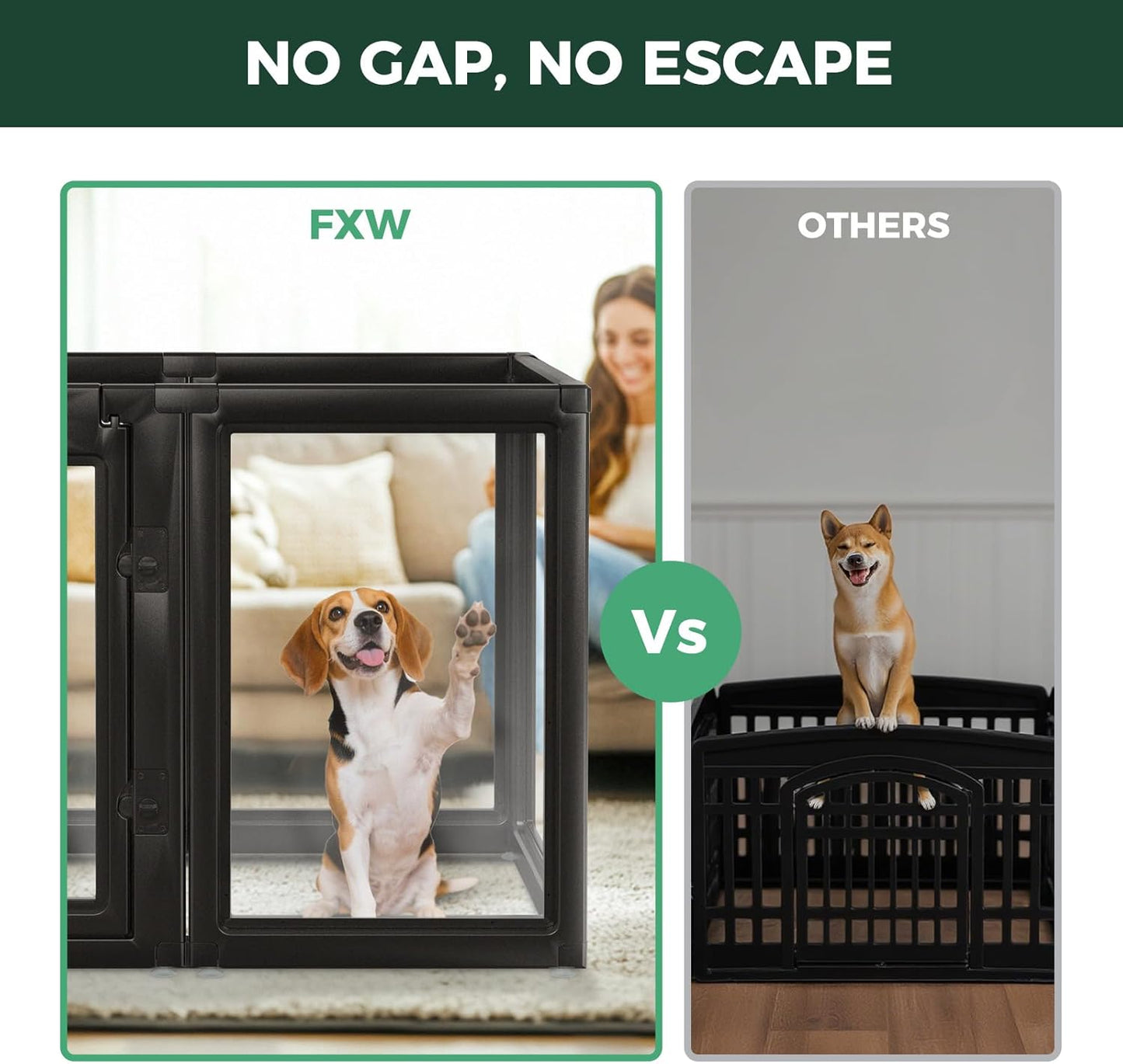 FXW AuraSpace Acrylic Indoor Unleashed Dog Playpen for Medium Dogs, 35 Inch, 16 Panels, Black
