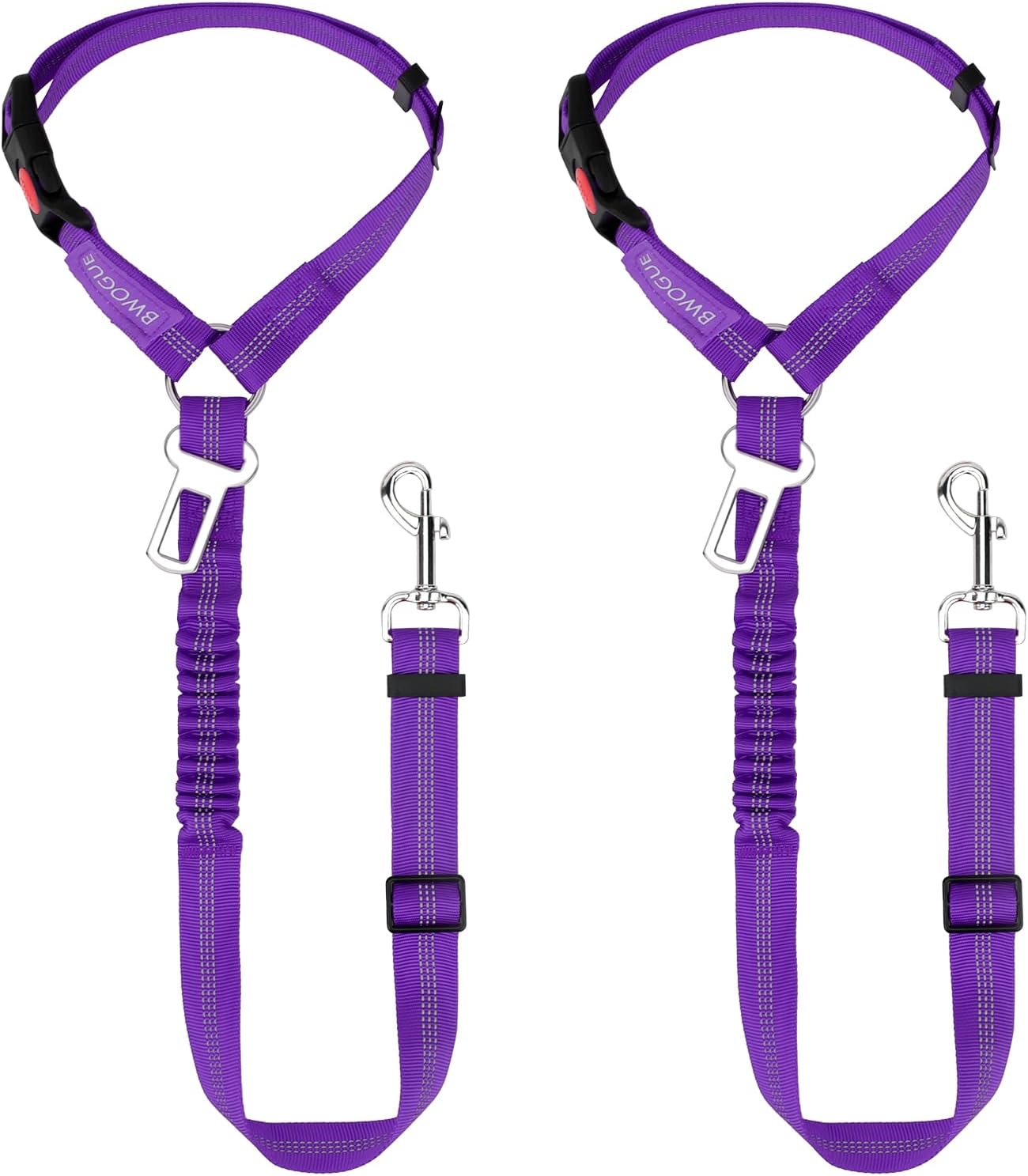 BWOGUE 2 Piece Dog Seat Belt for Car with Elastic Bungee Buffer Safety Seatbelt Car Headrest Restraint Wear Adjustable Metal Buckle Harness in Vehicle Travel for Pet