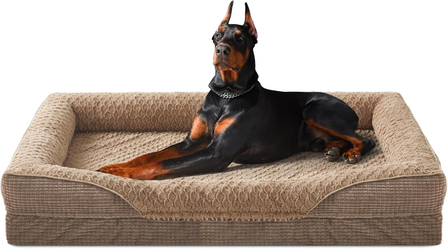 INVENHO Orthopedic Dog Bed for Extra Large Dogs, XXL Waterproof Egg-Crate Memory Foam Dog Couch with Washable Removable Cover, Waterproof Lining and Nonskid Bottom