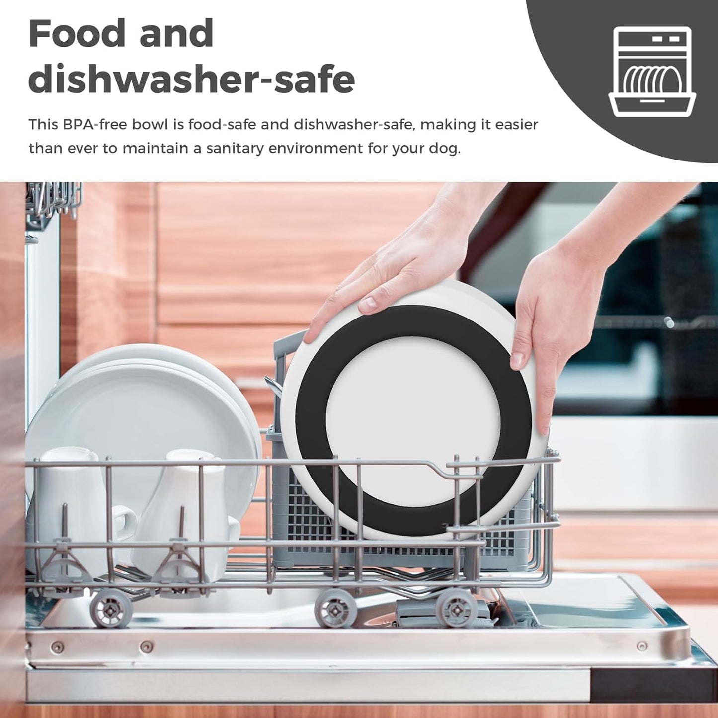 Dog Bowl, Stainless Steel Dog Food and Water Bowl with Non Slip Quiet Bottom, Easy to Clean, Dishwasher Safe, 64oz, White