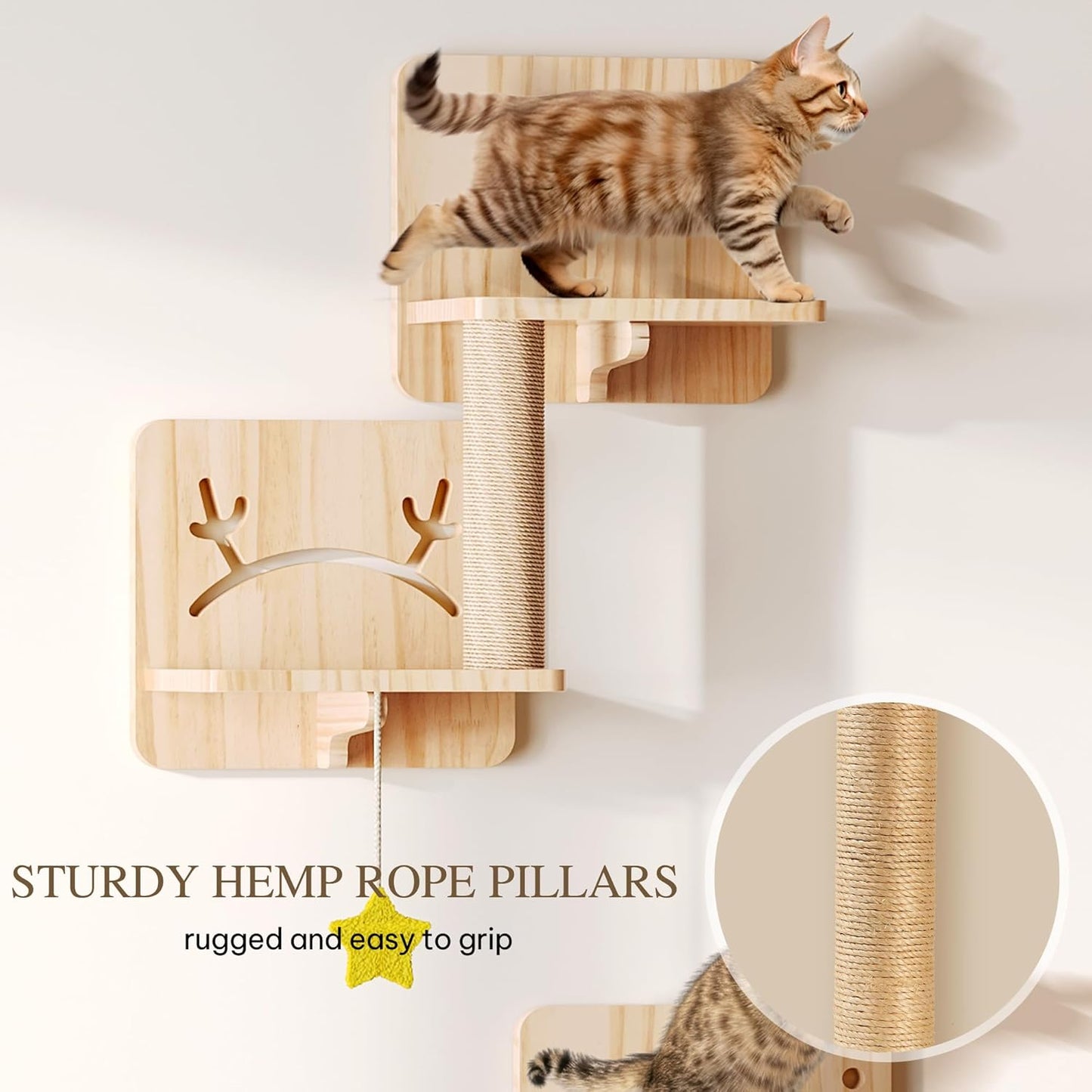 Cat Wall Shelves, Cat Wall Furniture Pine Wooden Feline Shelf, 13 Piece Shelves and Perches with Bowl, Warmer Mat, Condo, House, Steps and Cat Scratcher