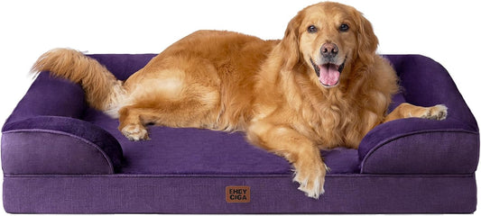EHEYCIGA Orthopedic Dog Beds for Extra Large Dogs, Waterproof Memory Foam XL Pet Bed with Sides, Non-Slip Bottom and Egg-Crate Foam Big Dog Couch Bed with Washable Removable Cover, Purple