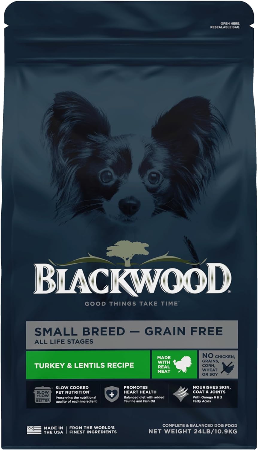 Blackwood Grain Free Small Breed Dry Dog Food, Turkey & Lentils Recipe, 24 Pound Bag for All Life Stages, Slow Cooked with Taurine and Fish Oil to Promote Heart Health