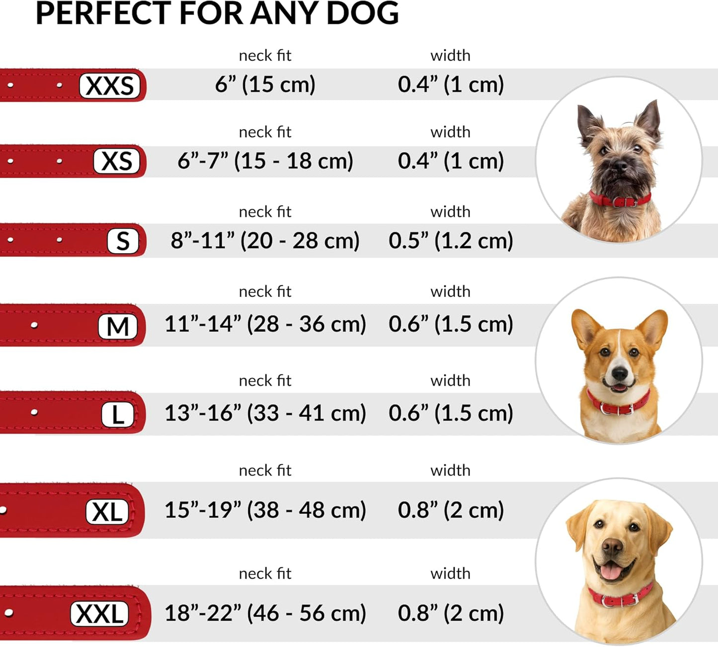 CollarDirect Rolled Leather Dog Collar, Soft Padded Round Puppy Collar, Handmade Genuine Leather Collar Dog Small Large Cat Collars 13 Colors (6 Inch, Red Smooth)