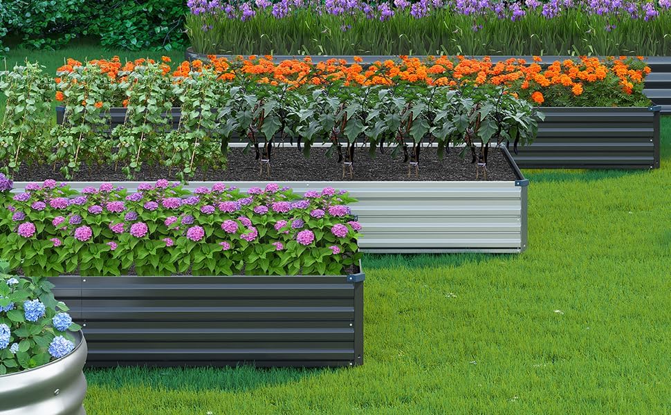 MGNO 2pcs 12x4x1FT Galvanized Raised Garden Bed-Outdoor Planter Box for Vegetables-Metal Garden Bed,RRectangle Planting Box for Herb,Flower,Black