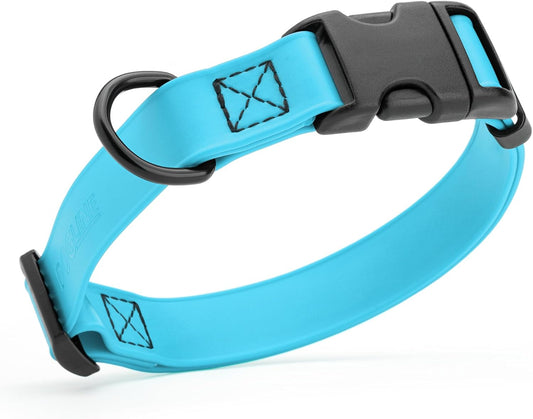 Dogline Biothane Waterproof Dog Collar with Quick Release Buckle Strong Coated Nylon Webbing with Odor- Proof for Easy Care Easy to Clean Fits Small Medium Large Dogs, Cyan Blue 1" W 15-25" L