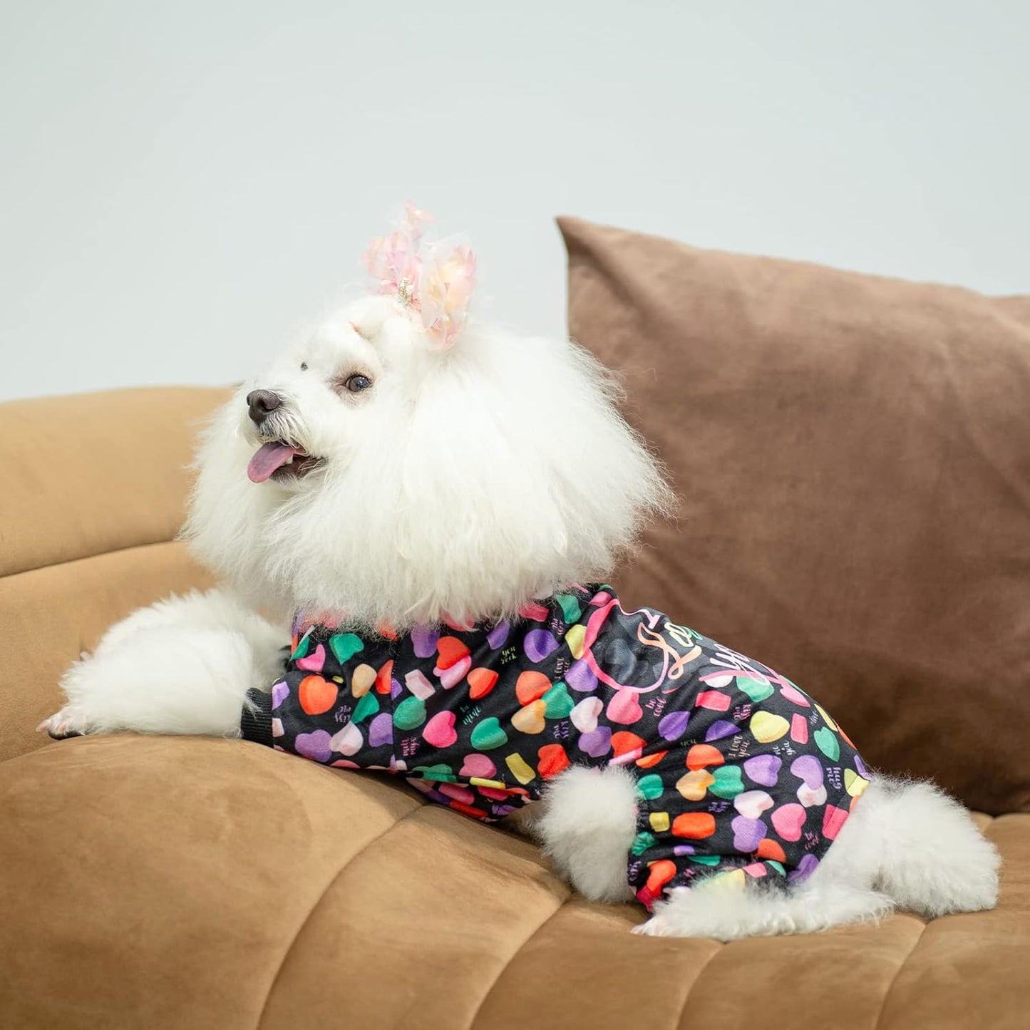 CuteBone Small Dogs Valentines Outfit Soft Puppy Onesies Pjs Dog Pajamas Pet Coat Cat Apparel Comfy Doggie Jumpsuit Bodysuit for All Seasons P272M