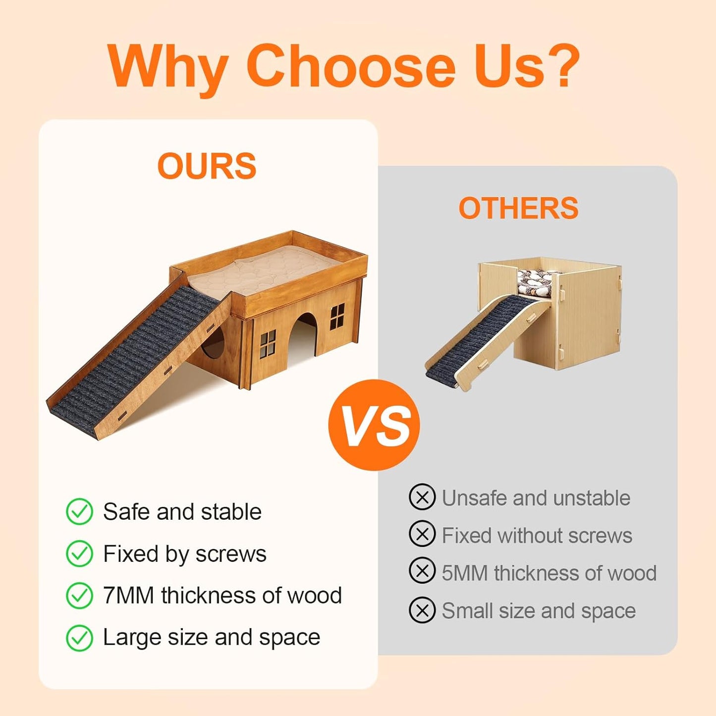 Wooden Guinea Pig Hideout, Large Hamster Hideout, Small Animal House Habitats with Stairs, Upgraded Pets Hut Castle for Guinea Pig, Bunny, Chinchillas, Hamster, Rabbit