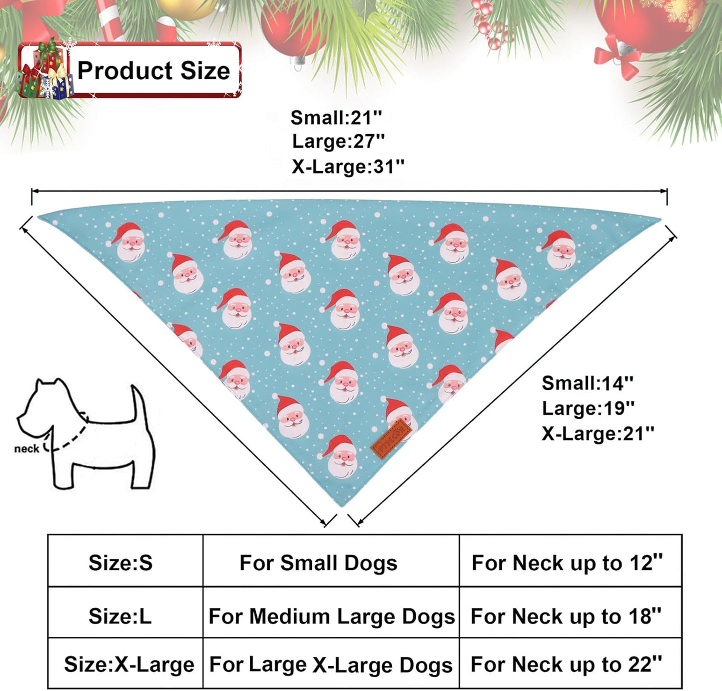 PTDECOR Christmas Dog Bandana, Xmas Light Bulb Santa Reversible Holiday Dog Scarf, Triangle Christmas Bandanas for Large and Extra Large Dogs Pets (X-Large)