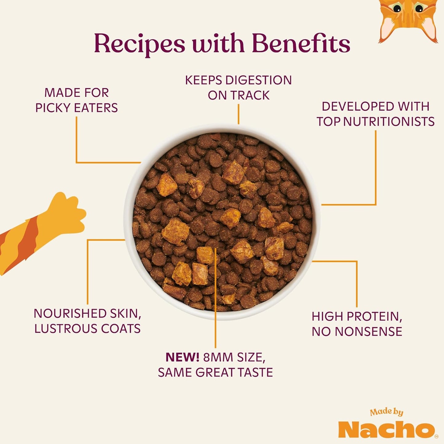 Made by Nacho Dry Cat Kibble 4lb Bag, High Protein Premium Cat Food with Freeze Dried Pieces, Sustainably-Caught Salmon, Whitefish & Pumpkin, Limited Ingredients, Single Bag