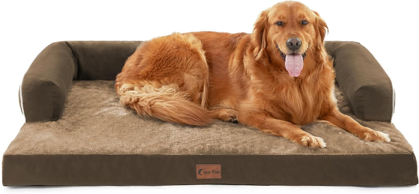 Orthopedic Dog Beds for Extra Large Dogs, Waterproof Dogs Beds XLarge, Memory Foam Dog Couch Beds with Comfy Bolster, Removable Washable Cover and Nonskid Bottom (X-Large,Brown)