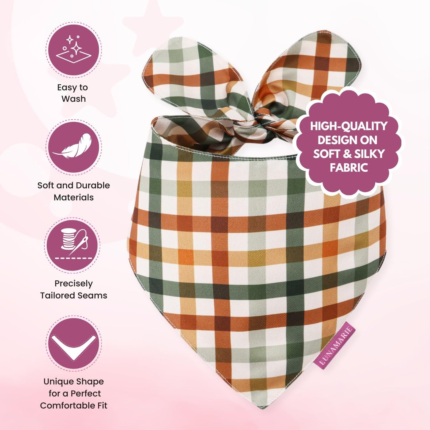 LunaMarie - Luxury Pet Birthday Bandanas -Premium & Silky Poly Fabric | 100% Handmade | Custom Shape Dual Layered (Autumn, Medium)