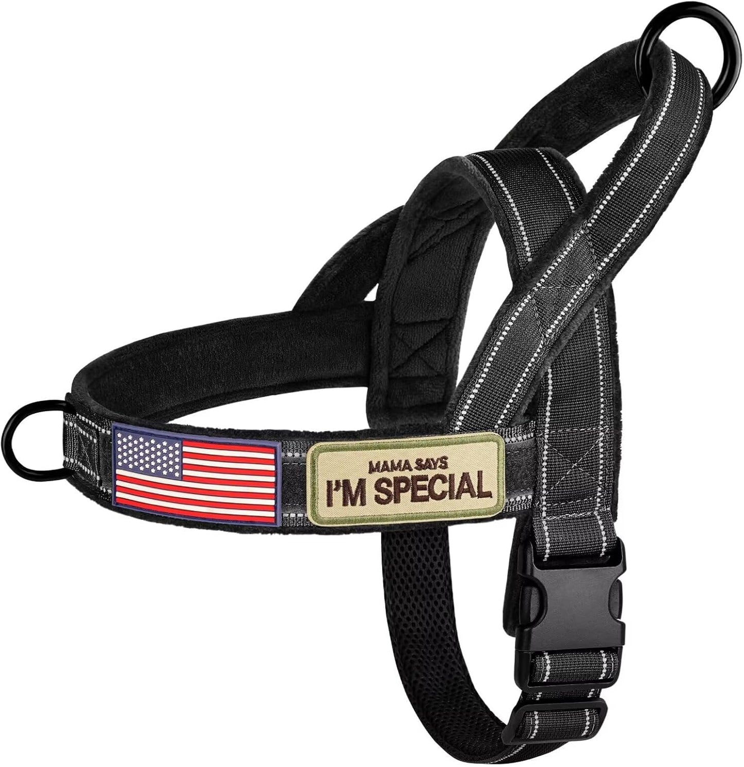 Forestpaw No Pull Dog Harness - Soft Flannel Padded Tactical Dog Vest Harness with Quick Release Buckle, Adjustable Reflective Pet Harness for Medium Dogs Walking Training,Black M