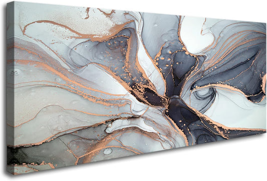 XXMWallArt FC3462 Framed Wall Art Gray and Gold Abstract Painting Background Abstract Canvas Wall Art Print Painting for Bedroom Living Room Office Wall Decor Home Decor