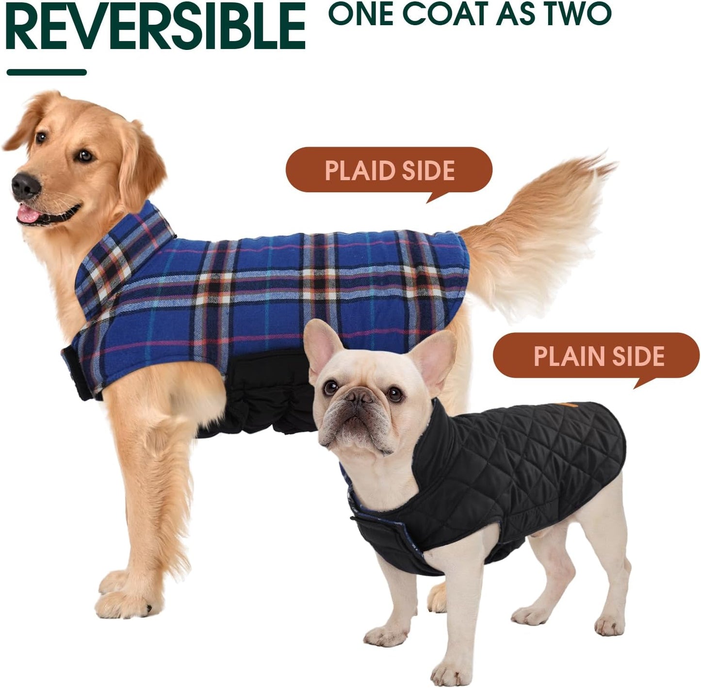 Kuoser Warm Dog Coat, Waterproof Dog Jacket for Extra Large Dogs, Adjustable Durable XXL Doggie Winter Coat Reversible Puppy Cold Weather Apparel from Small to Large Breed, Navy XXL