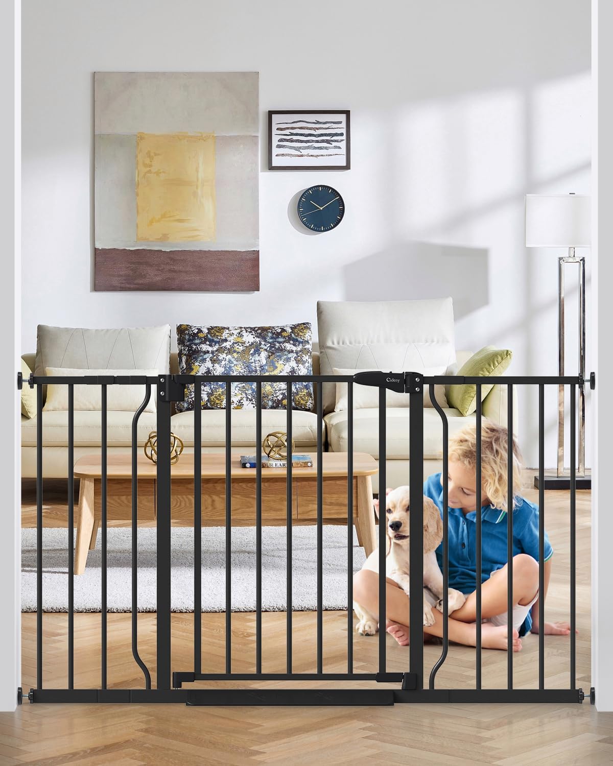 29"-51" Baby Gate for Stairs, Auto Close Stroller Friendly Dog Gate Indoor for Doorways, Pressure Mounted Baby Gate, Easy Walk Through Gate for Children & Pets, Black