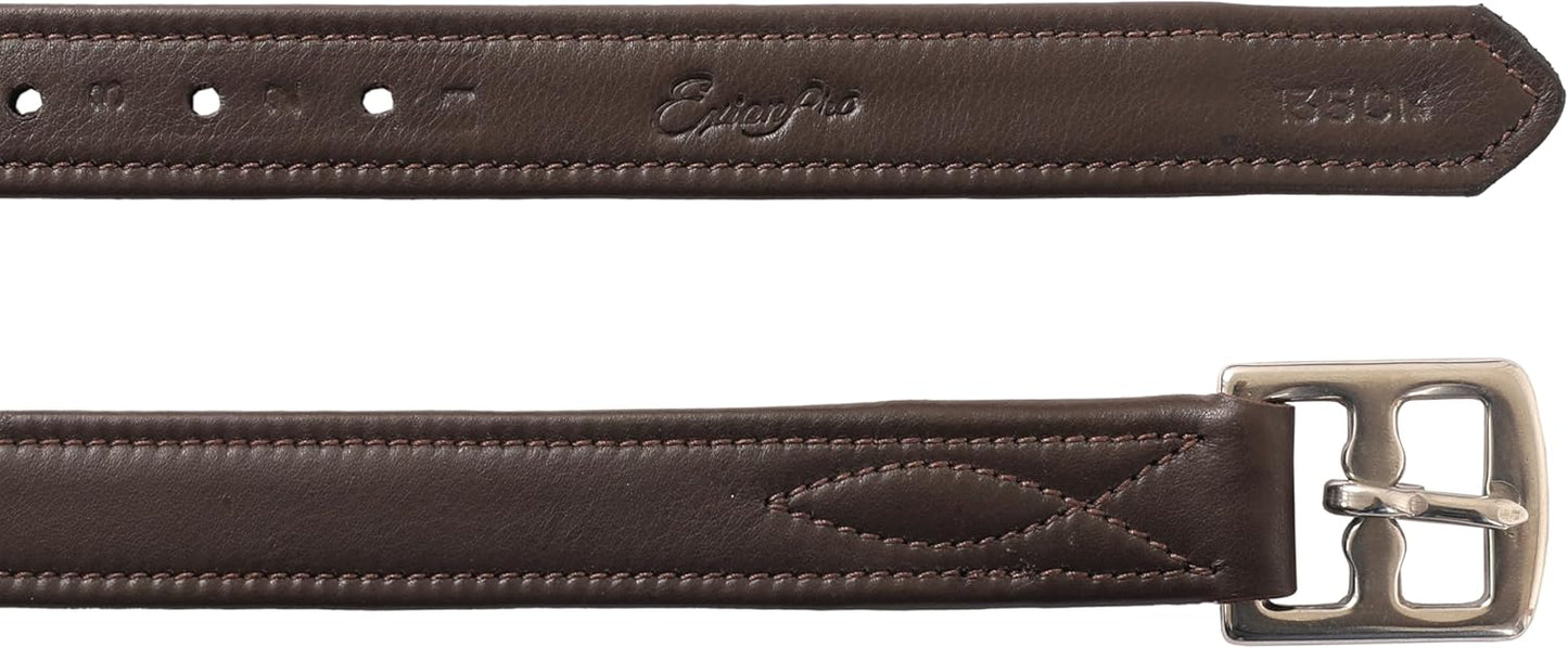 Exion FlexiStrong Stirrup Leathers for English Saddles – 1" Premium Calfskin with Nylon Core – Numbered Holes, Stainless Steel Buckles – Black/Brown – Horse Riding Gear (48"/120cm to 62"/155cm)