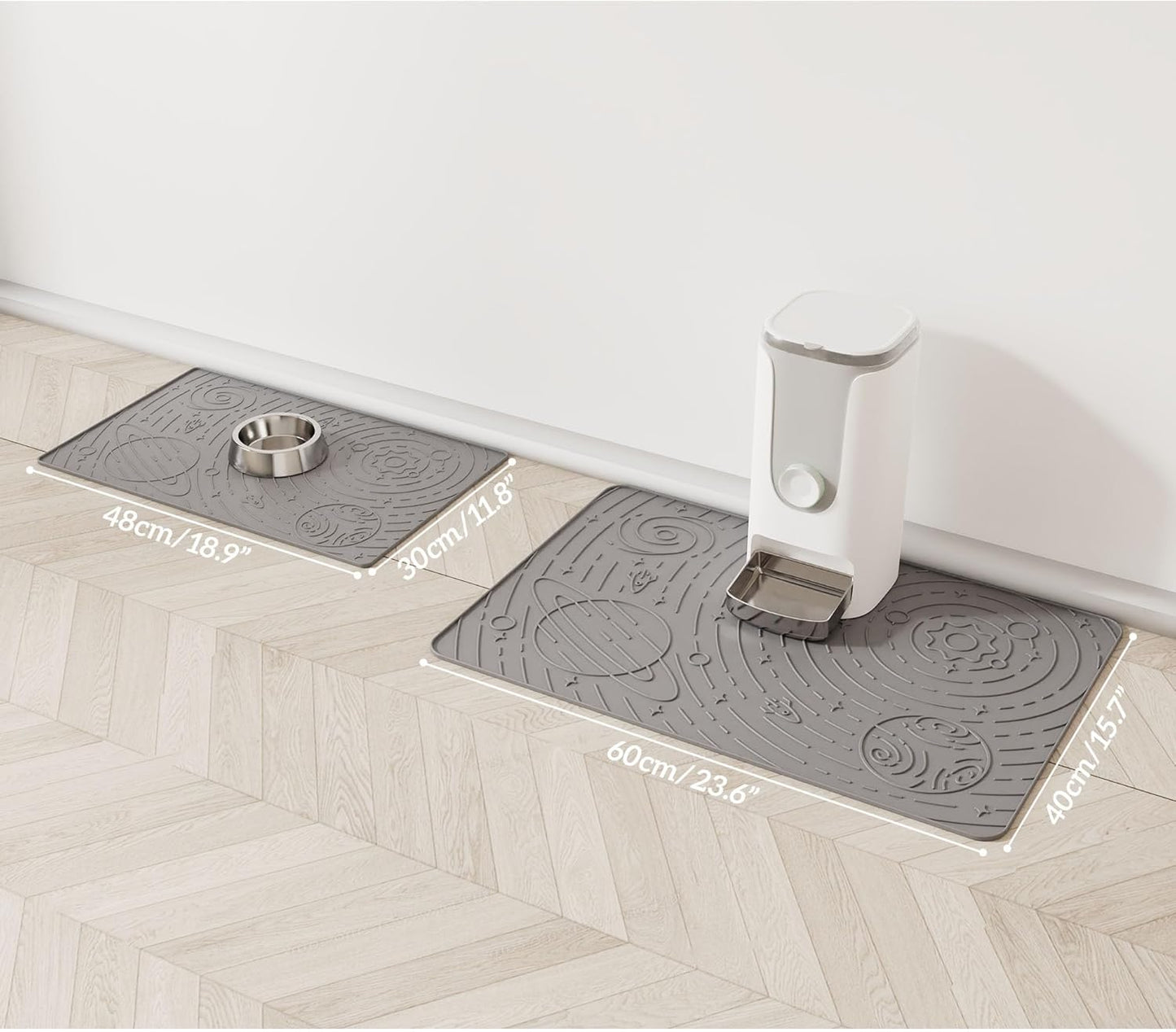 OHMO Dog Food Mat, Silicone Waterproof Cat Food Mat, Non-Skid Spill Proof Pet Feeding Mat for Food and Water, Easy to Clean Dog Placemat(Grey, 23.6" x 15.8")