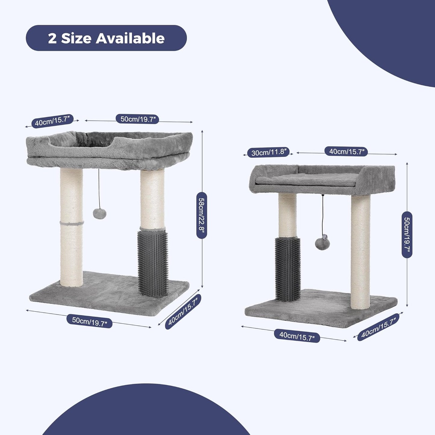 Cat Tree Tower for Large Cats Cat Scratching Post with 20x15.7”Wide Top Bed, Self Groomer, Thick Scratch Post [Dia=4.5”] and Danging Ball Great for Indoor Cats-Large Grey