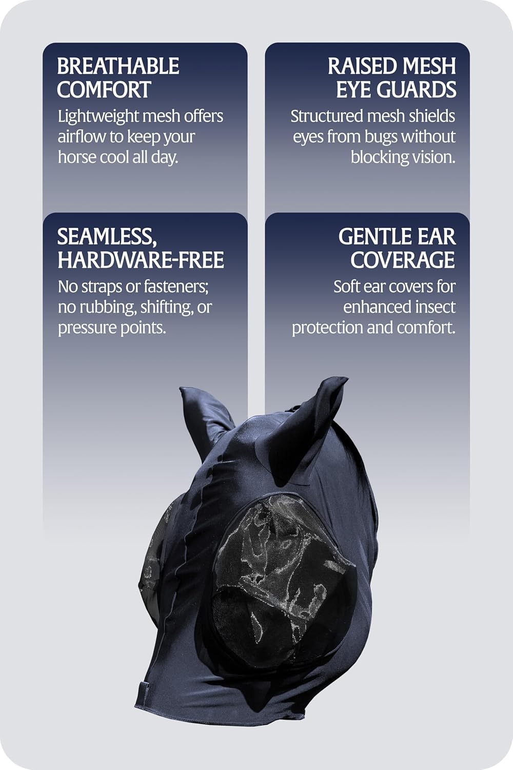 Equinavia Bug Out Fly Mask | Against Flies, Insects, UV Rays - Carbon Grey - Horse