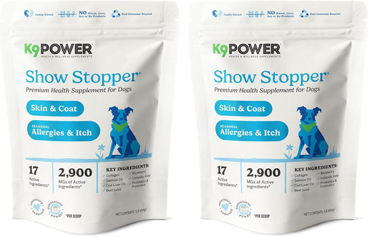 K9 Power Show Stopper for Dogs 1lb – Boosts Coat Shine & Promotes Healthy Skin Tone Strengthens Immune System Enhances Digestive Health - Pack of 2