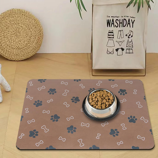 Pet Cat Dog Food Mat Non Slip Mat for Dog Water Bowl Mat Quick Dry Absorbent Cat Feeding Mat, 24 * 16.9 in, Brown