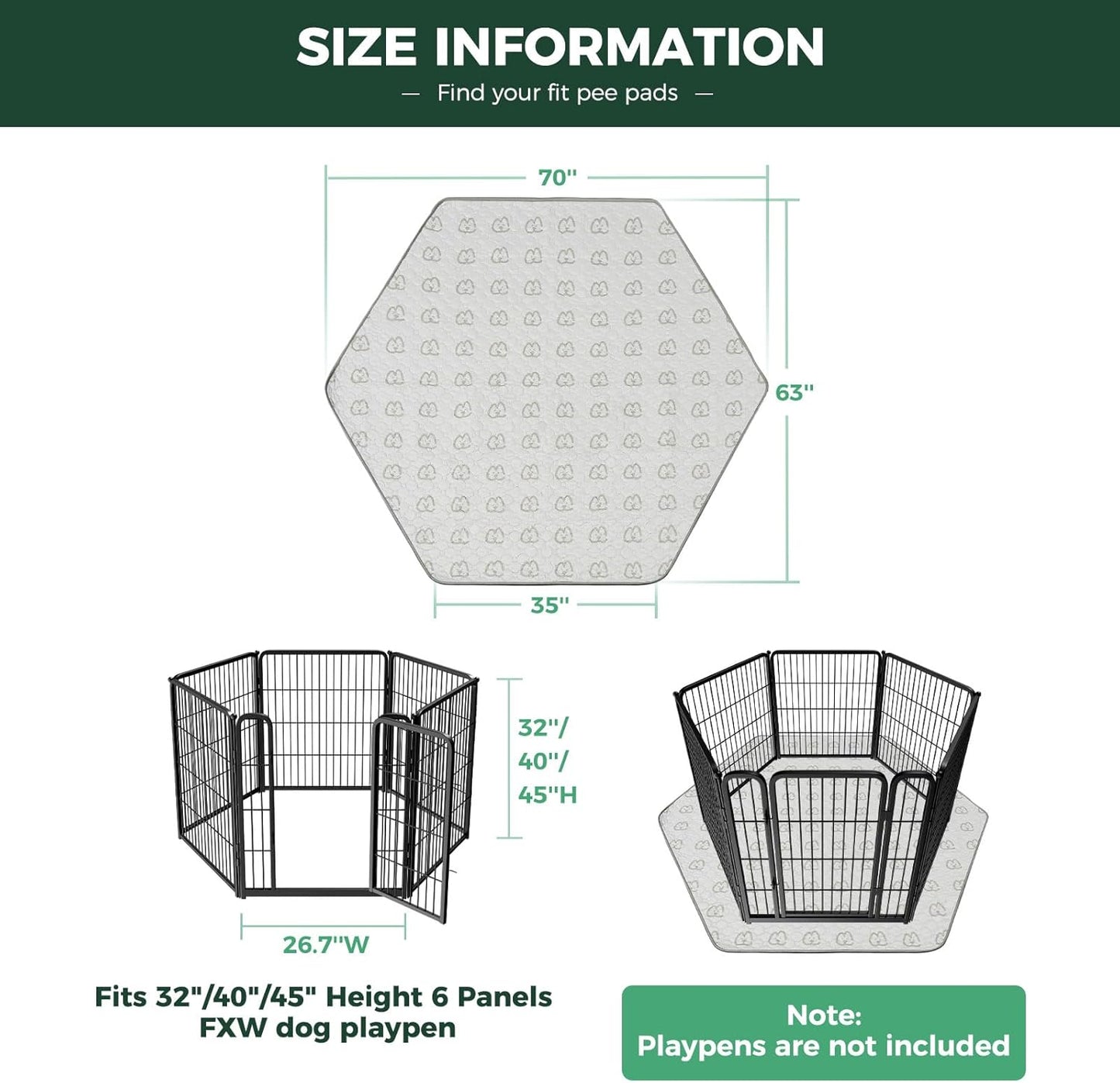 FXW Washable Pee Pads for Dogs, Puppy Pads with Super Absorbent, Specifically Designed for FXW Rollick/Homeplus 32/40/45inch 6 Panels Dog Playpen, 35" Hexagon, Khaki, 1 Pack