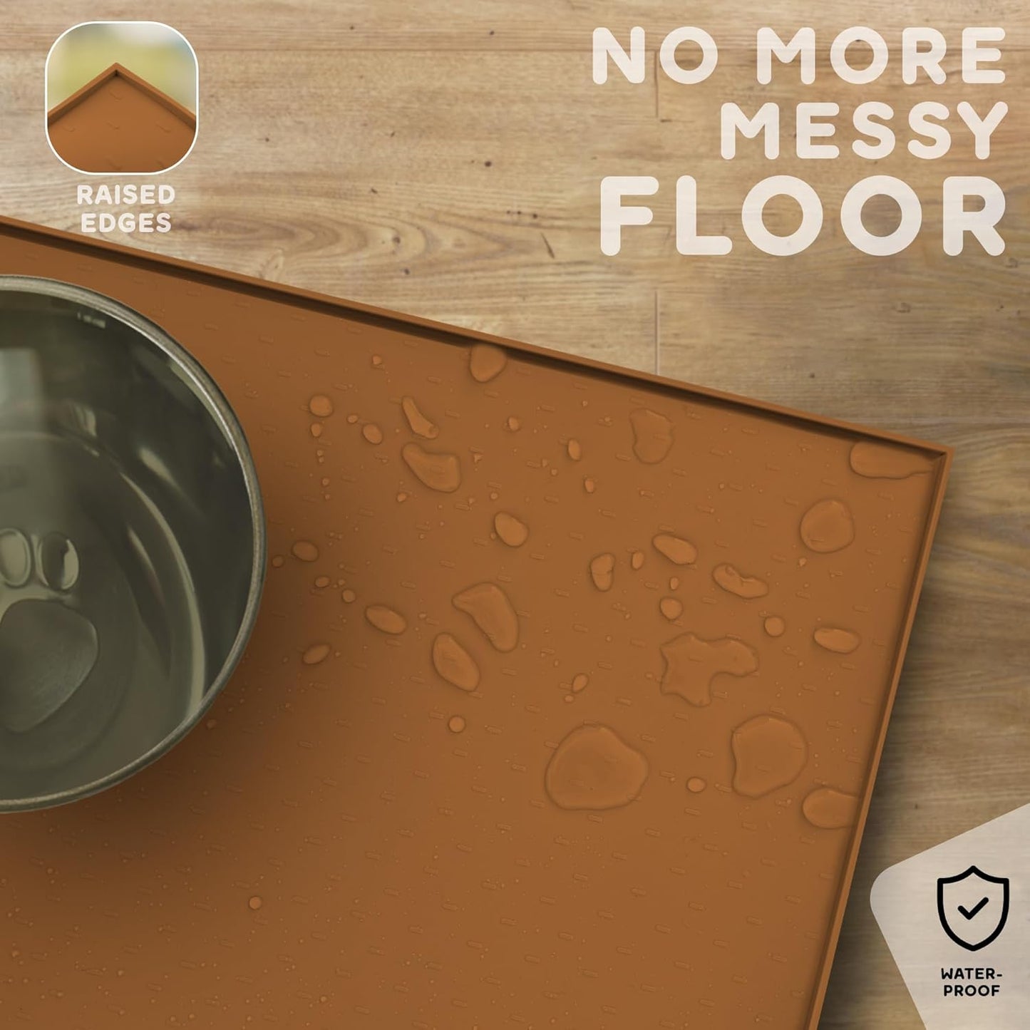 Dog Food Mat - 24x15 Raised Edges Dogs Mat for Food and Water Prevent Spill, Waterproof Cat Food Mats Protect Floors, Easy Clean Dog Bowl Mats for Food and Water, Silicone Pet Feeding Placemats