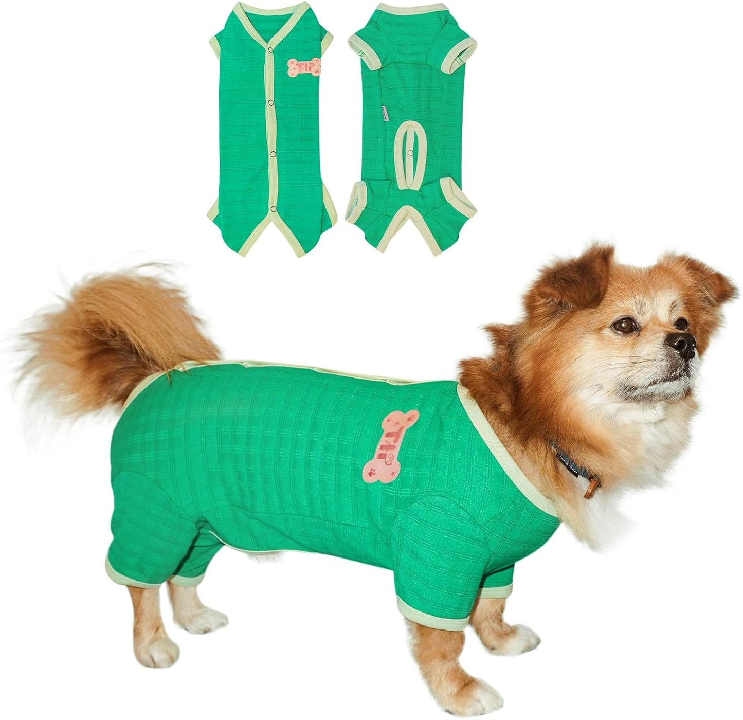 TONY HOBY Dog Pajamas, Dog Recovery Suit After Surgery, Soft Dogs Dogs Jumpsuit Shirts for Small Medium Dogs (Green, Boy, S)