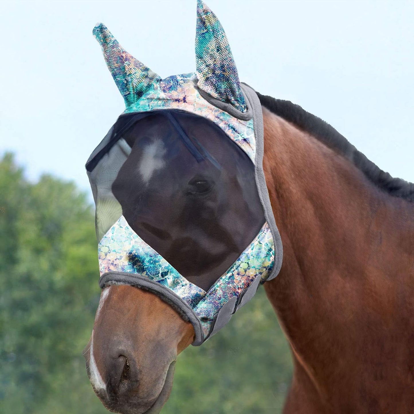 Harrison Howard LumiVista Horse Fly Mask Standard with Ears UV Protection for Horse Pastel Mix L Full Size
