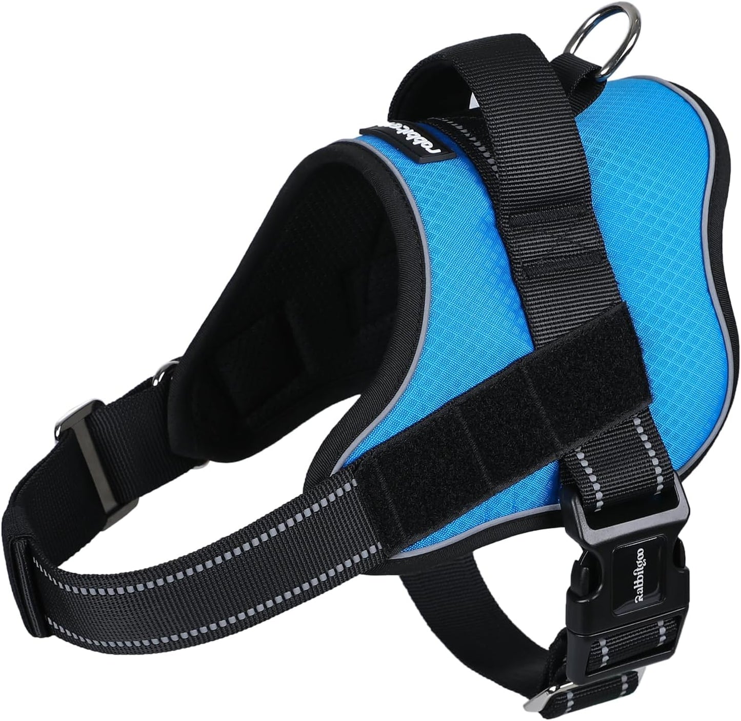 rabbitgoo Dog Harness Medium Sized, Easy On Pet Vest with One Buckle, No Pull Adjustable Service Harness with D-Ring & Handle, Reflective for Safety Walking, Training, Blue, M